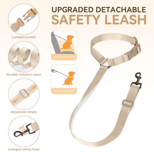 PETSFIT Small Dog Booster Car Seat, Soft Foam, Storage Pockets, Detachable Leash, Under 30 lbs, Khaki