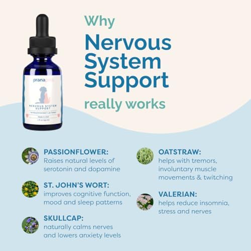 PranaPets Nervous System Support for Dogs and Cats | Herbal Formula Safely Aids in Reducing Nervousness, Involuntary Muscle Movements, Twitching and Helps Support Brain & Nervous System