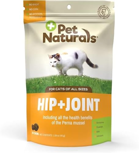 Pet Naturals Hip and Joint Supplement with Glucosamine, Green-Lipped Mussel, and Chondroitin for Cats, Duck Flavor, 30 Chews