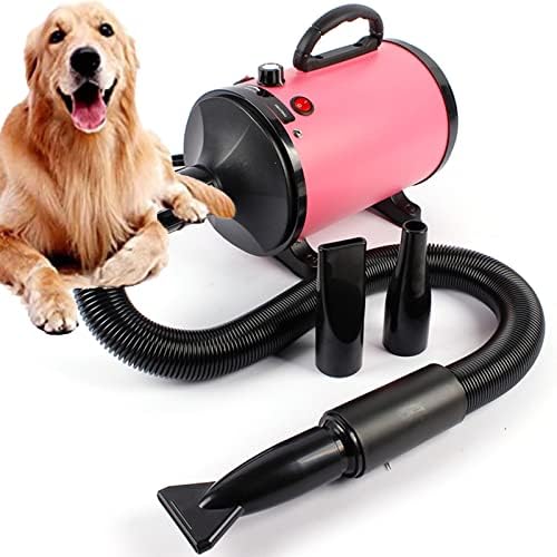 High Velocity Dog Dryer Blower, 2800W Stepless Adjustable Speed Dog Hair Dryer Pet Less Noise Dog Grooming Dryer with Adjustable Temperature with Hose,3 Nozzle Options