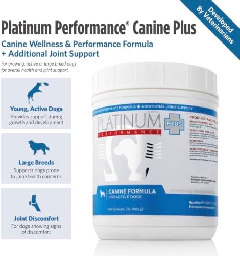 Platinum Performance® Canine PLUS | Omega-3 Wellness & Joint Support Formula for Dogs | Glucosamine Sulfate, Vitamins & Antioxidants | Dog Supplement Powder for Active & Large Breeds | 1LB | 47 Scoops