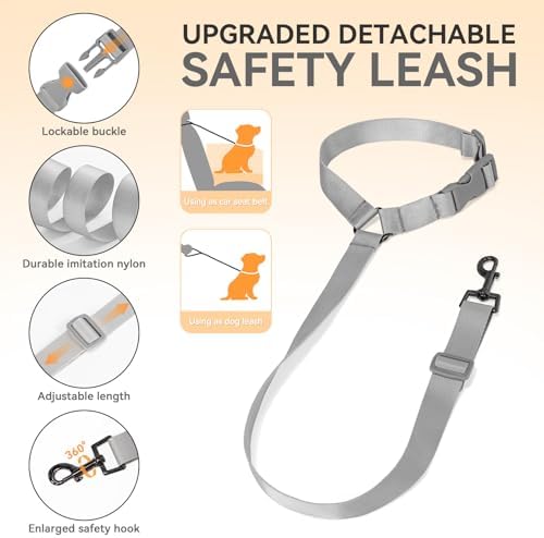 PETSFIT Small Dog Car Seat, Soft Foam, Storage Pockets, Detachable Leash, 30 lbs, Grey