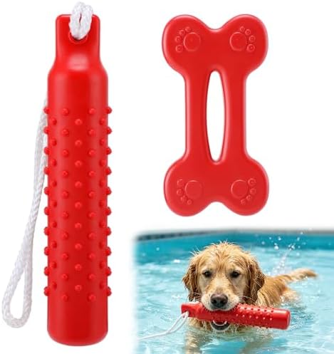 MEWTOGO 2 Pack Interactive Dog Pool Toys | Water Floating Toys for Medium Large Dogs, Fetch Training Bumpers for Beach Lake Pet Enjoyment, Red