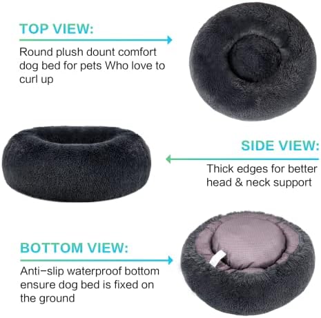 SAVFOX Calming Donut Dog Bed, 30", Dark Grey