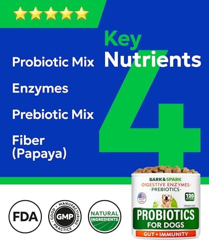 BARK&SPARK Dog Probiotics 120 Chews for Digestive Health w/Enzymes & Fiber