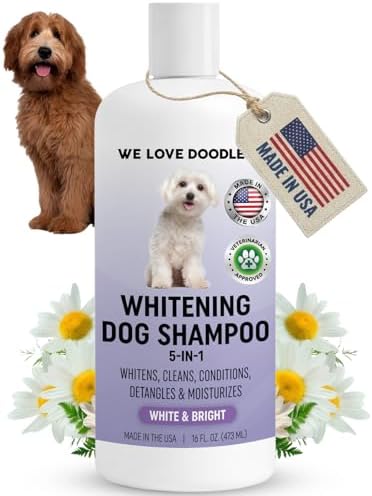 Dog Whitening Shampoo & Conditioner, Removes Stains On White Coat, USA Made | Prevents Discoloration & Brightens Fur On White Haired Dogs, Tearless, Hypoallergenic, Gentle, Natural Shampoo for Dogs, USA