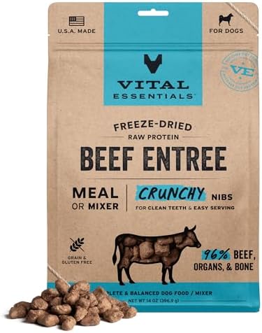 Vital Essentials Freeze Dried Dog Food, Beef Nibs, 14 oz Bag