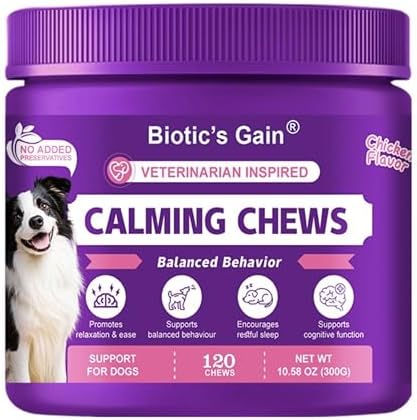 Biotic’s Gain Calming Chews for Dogs – Soft Calming Supplement with L-Theanine, Magnesium, Chamomile & Postbiotics – Supports Relaxed Behaviour & Daily Calm (120, Calming Chews)