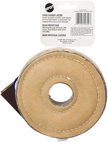 SPOT Dura-Fused Chunkies Ring Dog Toy, Natural Leather and Felt, Durable Chew Toy for Aggressive Chewers, No Squeak or Fluff, for Adult Dogs and Teething Puppies, 6 in