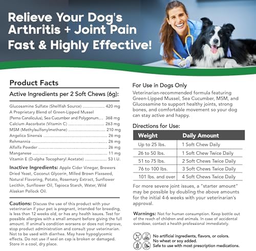 VetSmart Formulas Critical Joint Relief Soft Chew for Dogs – Hip & Joint Supplement with Glucosamine, MSM, Green-Lipped Mussel – Joint Discomfort, Hip Dysplasia & Mobility Support, Made in USA
