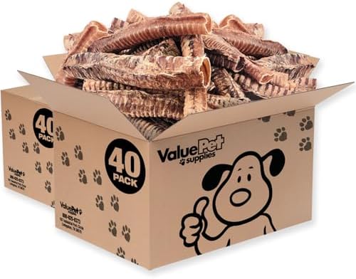 ValueBull Beef Trachea Tubes, Premium 10-12 Inch, 80 Count Bulk Pack - Natural Angus Dog Chews with Glucosamine, Chondroitin & Amino Acids