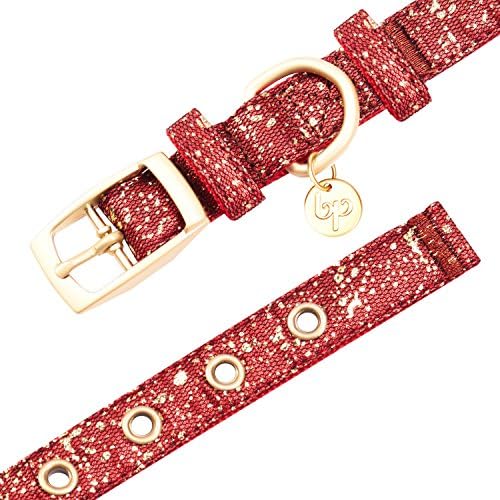 Blueberry Pet Gold Stamping Lace Adjustable Dog Collar in True Red, Neck 13-16.5", for Medium Breed