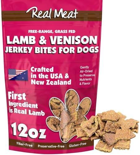 Real Meat Dog Treats - 12oz Bag of Bite-Sized Air-Dried Lamb & Venison Jerky for Dogs - Grain-Free Jerky Dog Treats With 95% Quality, Free-Range, Grass Fed Lamb & Venison - All-Natural Dog Treats