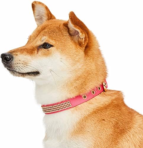 Blueberry Pet Sparkling Rhinestone Adjustable Dog Collar with Metal Buckle, French Pink, Neck 9-12.5", for Small Breed