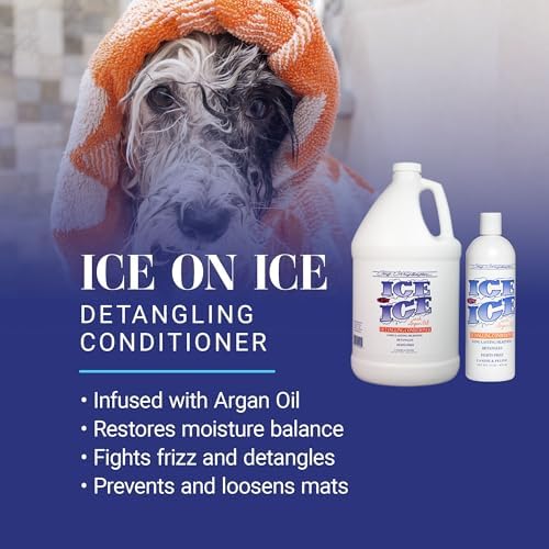 Chris Christensen Ice on Ice Detangling Dog Conditioner, Groom Like a Professional, Dematts, Moisturizes, Creates Long Lasting Silkiness, All Coat Types, Made in USA, 1gal