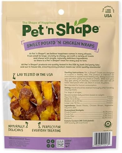 Pet 'n Shape Sweet Potato Chews Jerky Dog Treats - 1 Pound (Pack of 3)