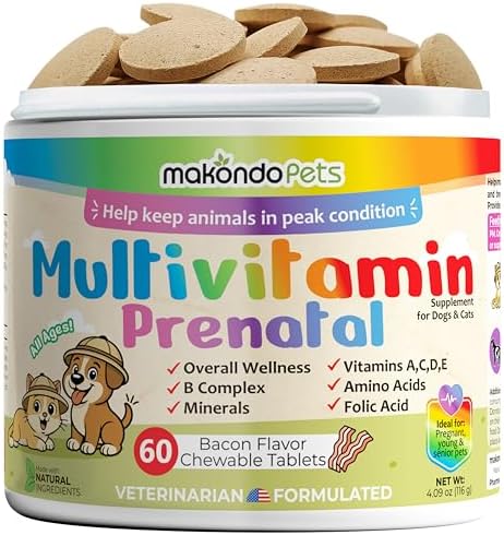 Dog Prenatal Vitamins – Multivitamin for Dogs and Cats 60 Tabs Supplement | Vitamin for Cats & Dogs, Folic Acid, Calcium, Iron, Minerals. Pregnant & Newborn Puppies, Senior Dog Support, Puppy Vitamin