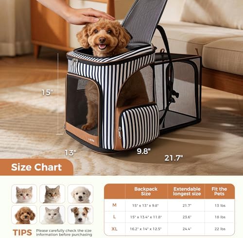 Lekereise Large Cat Backpack Carrier, Expandable, Up to 18 lbs, Striped