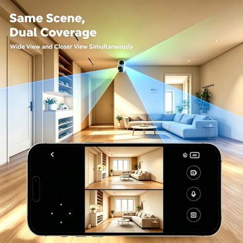 2K Dual Lens Indoor Pan Tilt Security Camera, WiFi Home Surveillance Cam, Dual Light Full Color Night Vision, 2-Way Audio Motion Detection, 300° Pan 60° Tilt for Pet Baby Home Shop Monitoring
