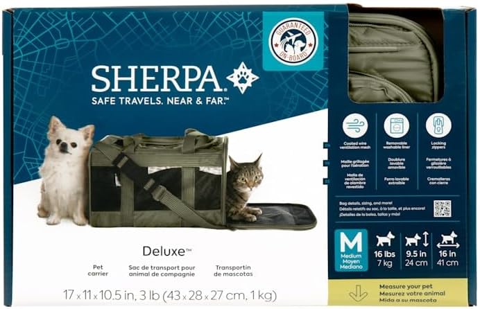 Sherpa Deluxe Guaranteed On Board Soft-Sided Dog & Cat Carrier, Green, Medium
