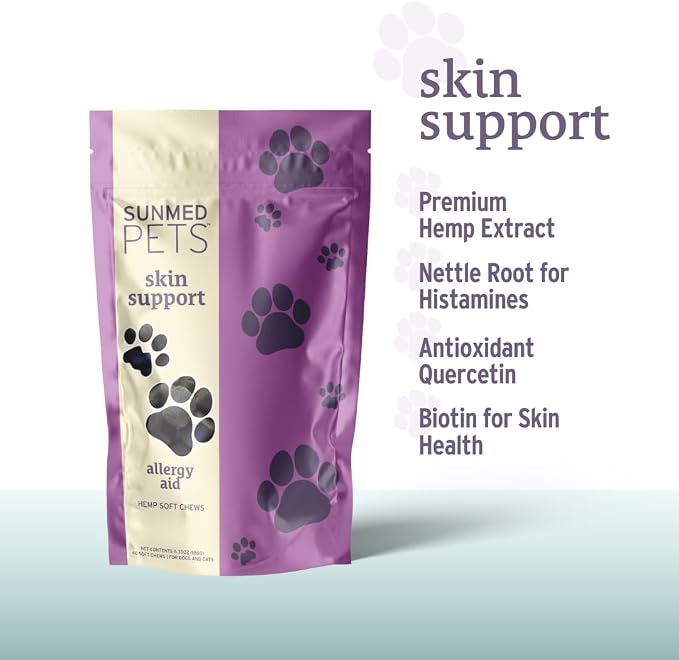 Sunmed Skin Support Dog Allergy Relief Chews – Natural Seasonal Allergy Relief with Nettle, Quercetin, & Green-Lipped Mussel – Soothes Itchy Skin, Supports Health – 40 Count