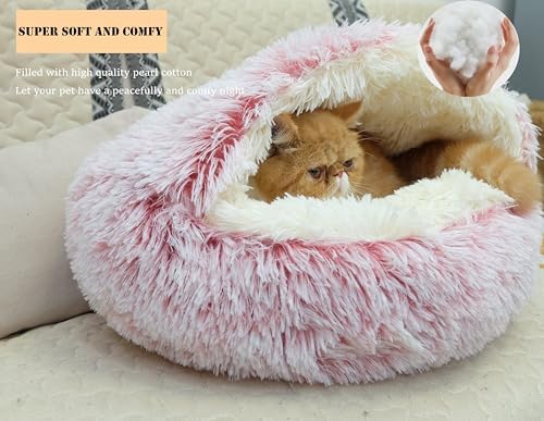 ZaneSun Calming Dog Bed & Cat Cave, Pink, 20"x20"