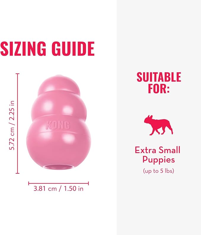 KONG Puppy - Natural Teething Rubber Chew Toy for Dogs - Stuffable Dog Toy for Extended Playtime - Chew & Fetch Toy for Puppies - for XS Puppies - Pink (Pack of 3)
