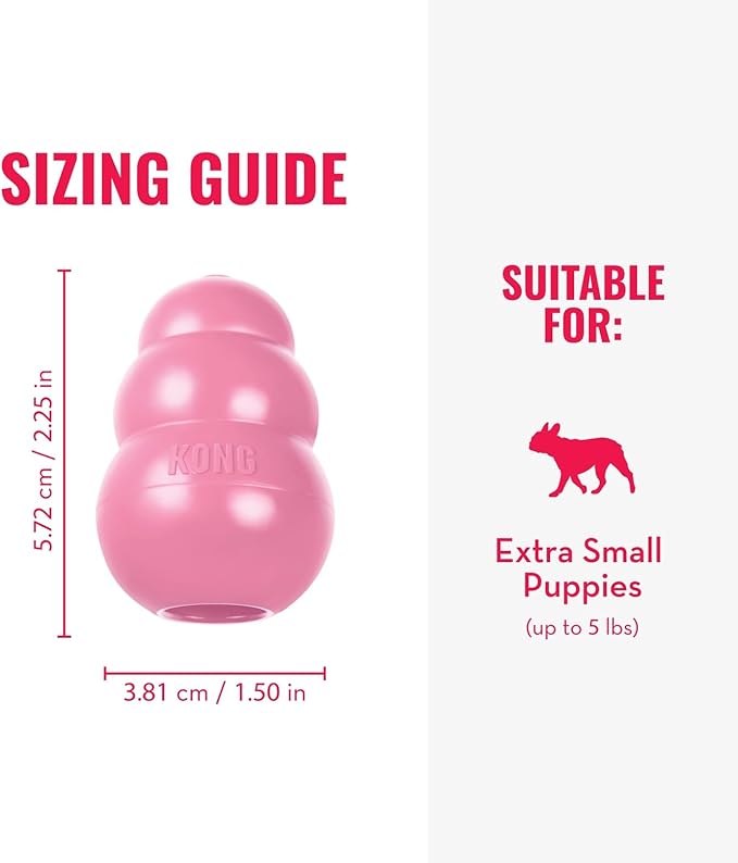 KONG Puppy, Natural Rubber Teething Chew Toy, for XS Puppies, Pink | Gentle Natural Teething Rubber Toy, Stuffable for Treats & Built for Chewing & Fetch with Growing Puppies
