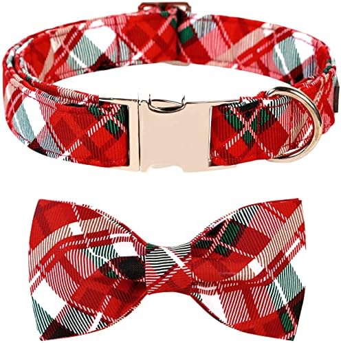Lionet Paws Christmas Dog Collar with Bowtie, Dog Bowtie Collar with Metal Buckle for Dogs and Cats, Adjustable Comfortable Dog Collar Girl Boy Gift, XS, Neck 8-12 in