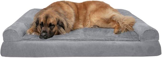 Furhaven Orthopedic Plush &amp; Suede Sofa Dog Bed - Jumbo Plus/XXL (up to 125 lbs), Gray