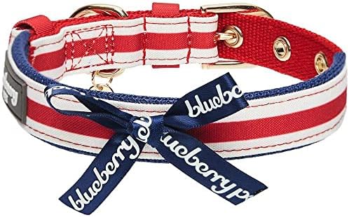 Blueberry Pet 4 Patterns Bon Voyage Sea Lover Adjustable Dog Collar in Horizontal Red Stripes, Neck 13-16.5", for Medium Breed