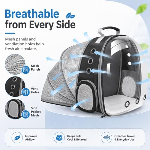 Expandable Cat Carrier Backpack with Bubble Window and Mesh, Black