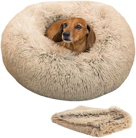 Best Friends by Sheri Calming Donut Dog Bed, Small, Taupe, 23"x23"