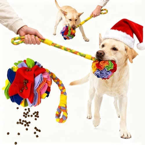 MYLIFESION Leash-Attached Snuffle Ball, Dia 6 inch Dog Treat Toy, Puppy Dog Puzzle Toy, Snuffle Ball for Dogs, Cats, Rabbits, Hamsters，Train Sense of Smell, Slow Down Their Eating Pace