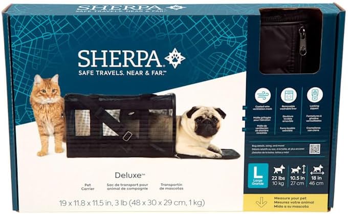 Sherpa Deluxe Airline Approved Soft-Sided Dog & Cat Carrier, Black, Large