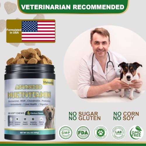 Advanced 24-in-1 Multivitamin Chews for Dogs - 200 Soft Vitamin Supplement | All-in-One Vitamins, Supports Skin Coat, Itch Relief, Joints, Gut Health, 12 Essential Vitamins, Treats, with Omega-3