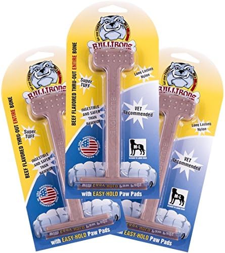 Bullibone Nylon Dog Chew Toy for Aggressive Chewers - Dental Hygiene Bone with Beef Flavor, Durable Tough Chew Toys for Large Dogs, Indestructible Dog Bone - 3 Pack