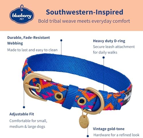 Blueberry Pet Southwestern Tribal Triangles Navy Blue Adjustable Dog Collar with Metal Buckle, Neck 13-16.5", for Medium Breed