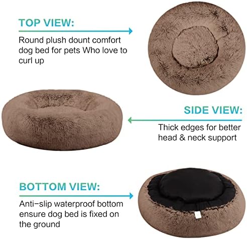 SAVFOX Calming Donut Dog Bed, 23", Brown