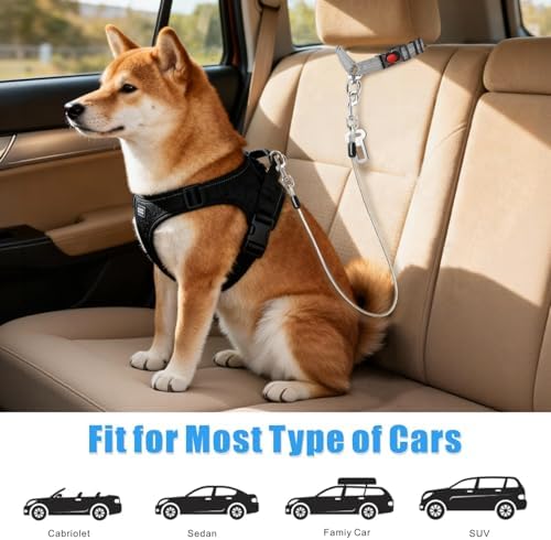 Idepet Stainless Steel 3-in-1 Dog Car Seatbelt, Grey