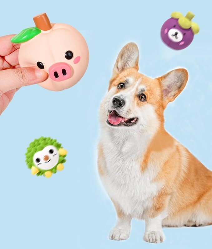 Cute Animal Squeaky Dog Toys, Soft Latex Rubber Chew Toys (Purple&Green) | 2-Pack Pet Play Toys for Small Dogs and Puppies
