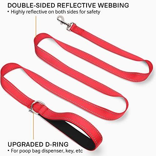 Joytale Dog Collar (10-16") and 6FT x 3/4" Wide Dog Leash Set, Reflective and Adjustable Nylon Collar and Padded Handle Leash for Small Dogs, Red, S