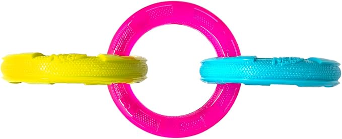 Nerf Dog 10.5in TPR 3-Ring Tug Dog Toy - Blue and Pink and Yellow