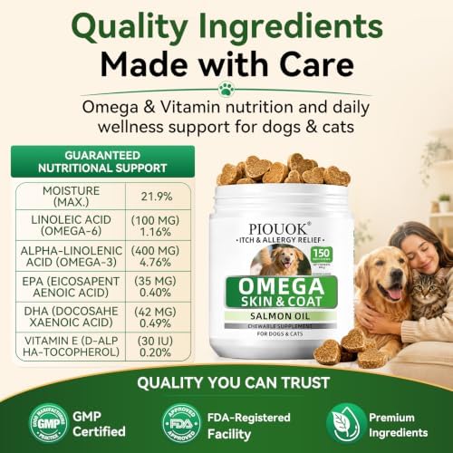 Omega 3 Fish Oil for Dogs, Salmon Oil Joint Health Skin & Coat Supplement with EPA DHA Vitamins for Itching, Shedding Hot Spots & Allergy Support Pet Wellness, 150Ct Dog Allergy Chews