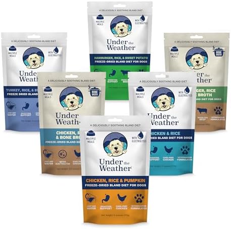Under the Weather Bland Diet for Dogs | Easy to Digest for Sick Dogs | Always Be Ready | Contains Electrolytes - All Natural Freeze Dried 100% Human Grade Meats | 6 Pack - Multiflavor - 6oz