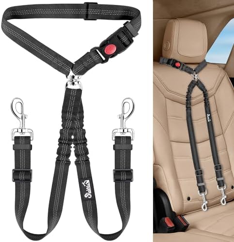 Lukovee Double Dog Car Seat Belt, No Tangle Headrest Restraint