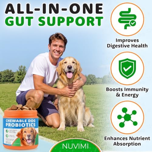 Probiotics for Dogs - 120 Chews - Helps Support Dog Gut Health - Chicken Flavored Chewable Probiotic Supplement - Digestive, Immunity & Skin Enzymes
