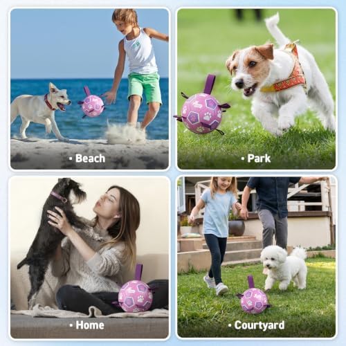 QDAN Dog Toys, Durable Dog Soccer Ball with Straps to Keep Them Busy,6 Inch | Puppy Toy Balls for Small Medium Dogs, Outdoor Dog Beach Water Pool Toys Tug Toys, Interactive Toy, Puppy Birthday Gifts