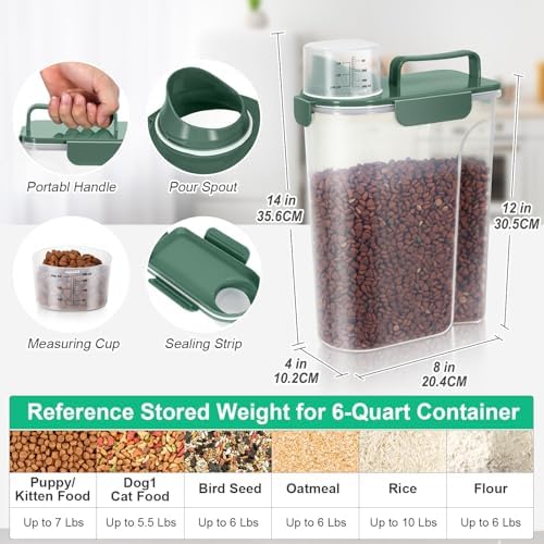 TBMax Cat Dog Food Storage Container 5 to 7 lbs, 7 lbs, Green
