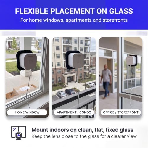No-Drill Window Camera, 3MP 2K Camera for Home Security, View Outside Through Glass, Color Night Vision, Motion Alerts, 24/7 Recording, Dual-Band WiFi (White, Square)